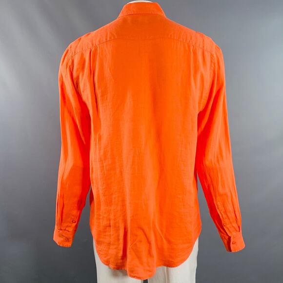 VILEBREQUIN Size XL Orange Linen One Pocket Long Sleeve Shirt - Picture 3 of 9